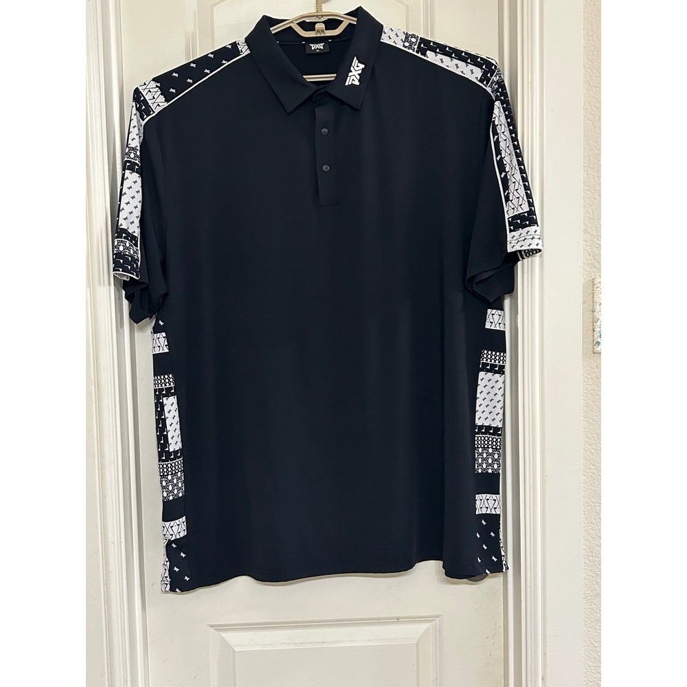 PXG‎ Golf Polo Shirt Mens 2XL Black Short Sleeve Athletic Pattern